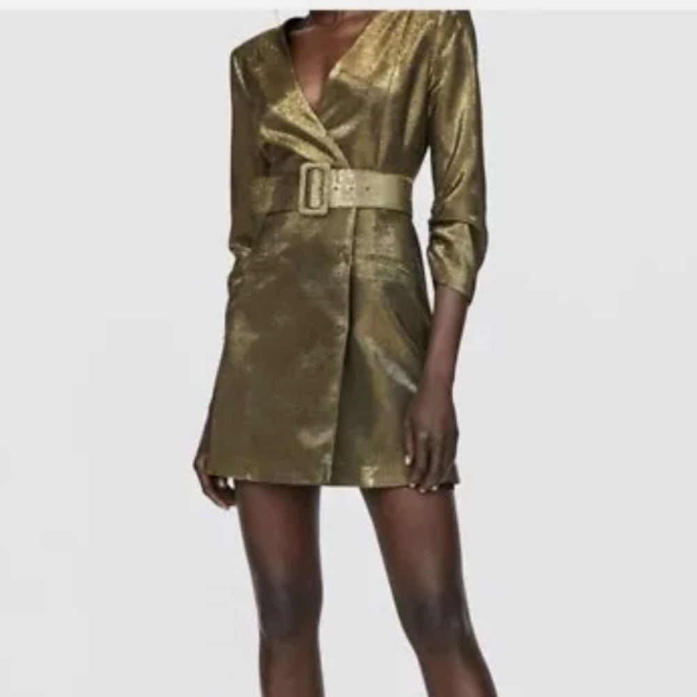 Zara gold belted dress